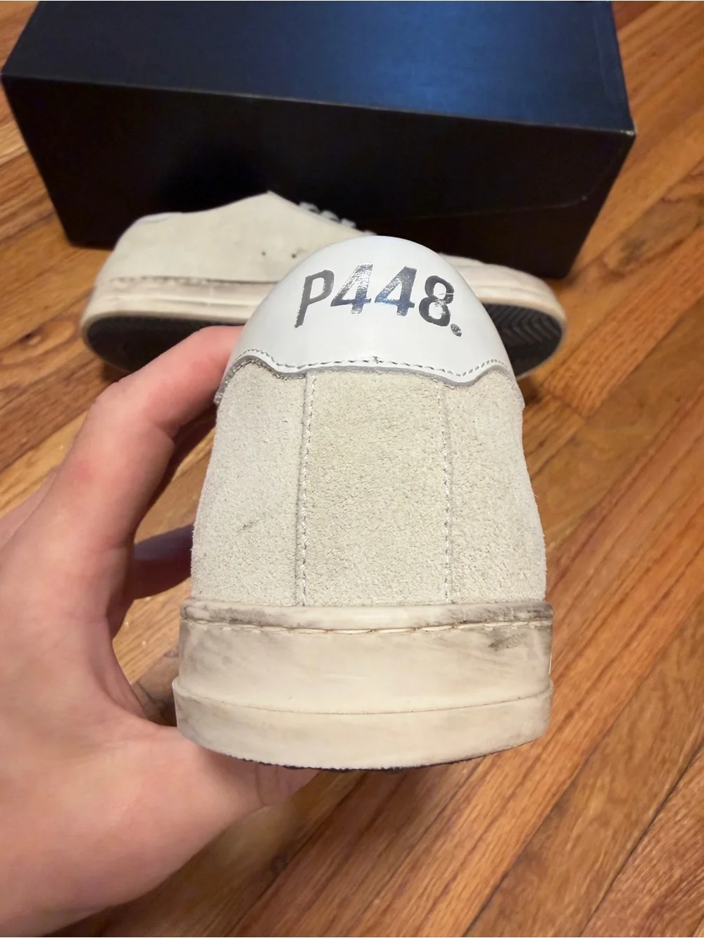 NWT P448 Men’s John Sneaker, Size 41 (8-8.5), Tan Beige White Suede